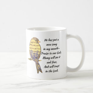 Lägg en Sång i mitt hjärt-bibelskript Bird Kaffemugg