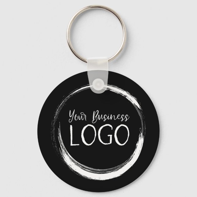Lägg min Logotyp på en rund svart Nyckelring (Framsida)