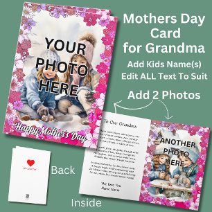 Lägg till 2 foto i Blommigt Ramar för mormor Kort