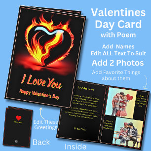 Lägg till 2 foto i Fiery Red Valentine Heart Kärle Kort