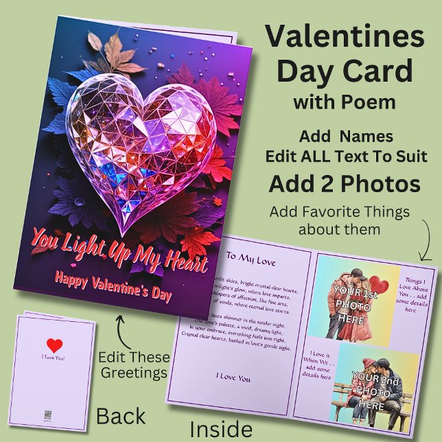 Lägg till 2 fotos Crystal Heart Valentine Kärlek D Kort (Skapare uppladdad)