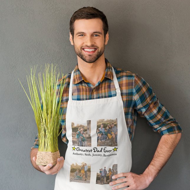 Lägg till 4 fotokollage Underbarare Pappa någonsin Förkläde (Add 4 Photo Collage Greatest Dad Ever Father's Day Adult Apron)