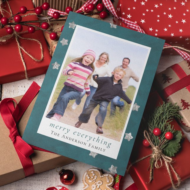 Lägg till allt Silver Foil Stars Photo Julkort (Skapare uppladdad)