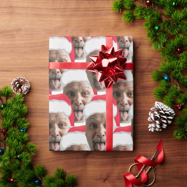 Lägg till Anpassningsbar Ansikte Photo Funny Santa Presentpapper (Julgåva)