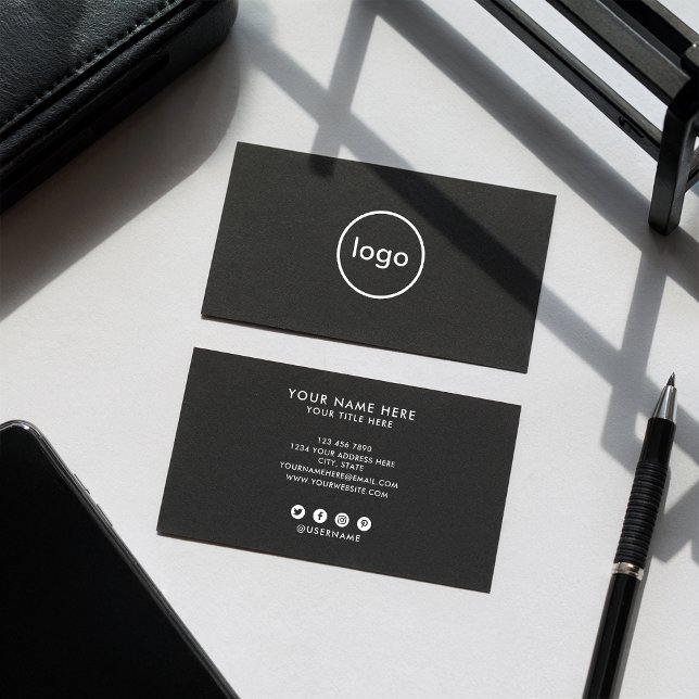 Lägg till anpassningsbarnas logotyp i svart profes visitkort (Circle professional black add your custom logo)