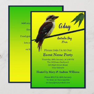 Lägg till år Text, Kookaburra Australian Party Inbjudningar