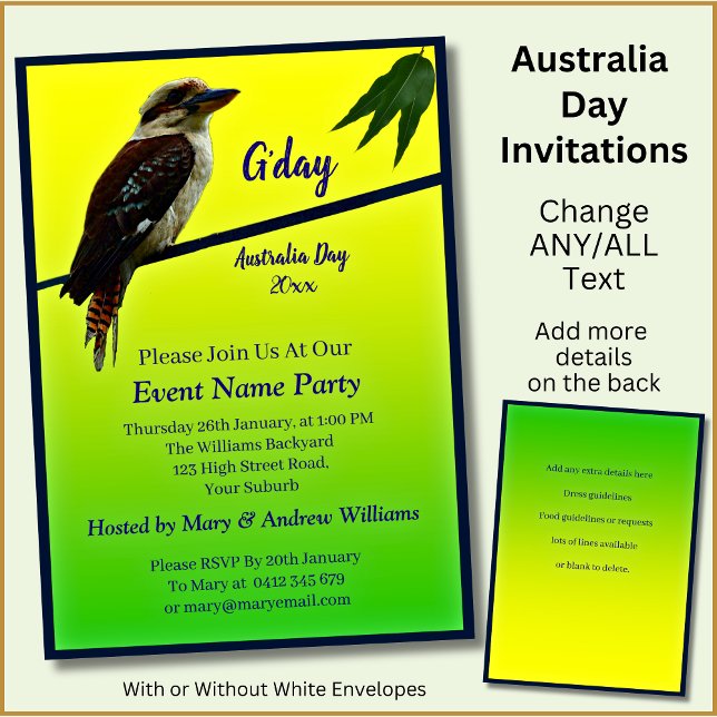 Lägg till år Text, Kookaburra Australien-dagsfest  Inbjudningar (Skapare uppladdad)