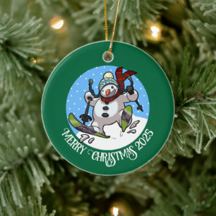 Lägg till årets Tecknad i Snögubbe God jul Julgransprydnad Keramik