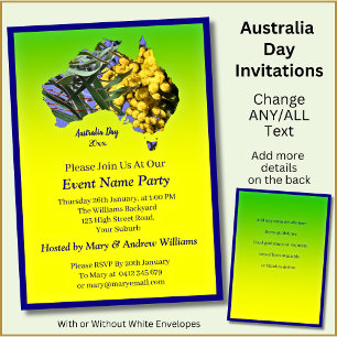Lägg till årstext, Wattle Gum Löv Australien Day P Inbjudningar