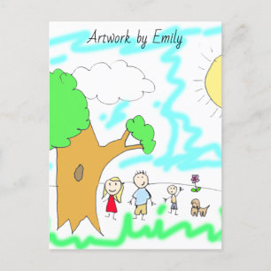 Lägg till barnens teckning i den här vykort