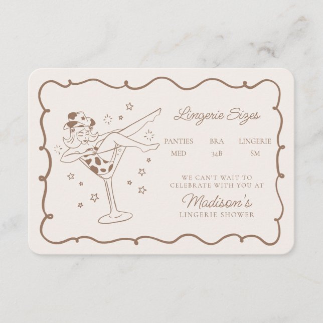Lägg till Beige Cocktails och Cowgirl Lingerie Siz Tilläggskort (Framsida)