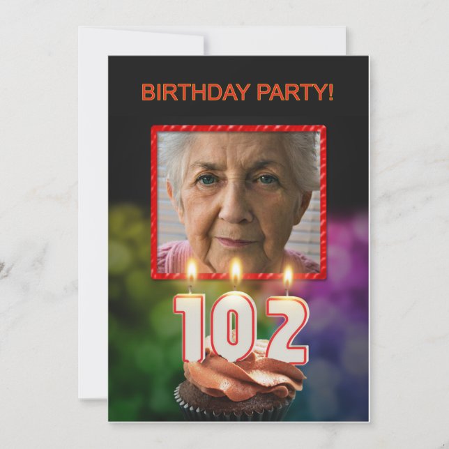 Lägg till bild, 102:a Födelsedagsfest inbjudan (Framsida)
