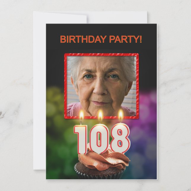Lägg till bild, 108:e Födelsedagsfest inbjudan (Framsida)