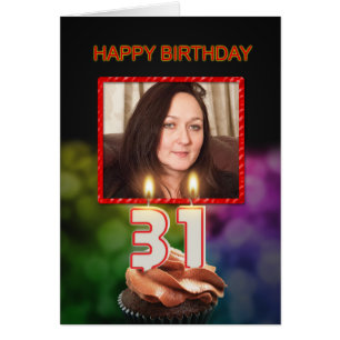 Lägg till bild, 31a Birthday med tårta och ljus Hälsningskort