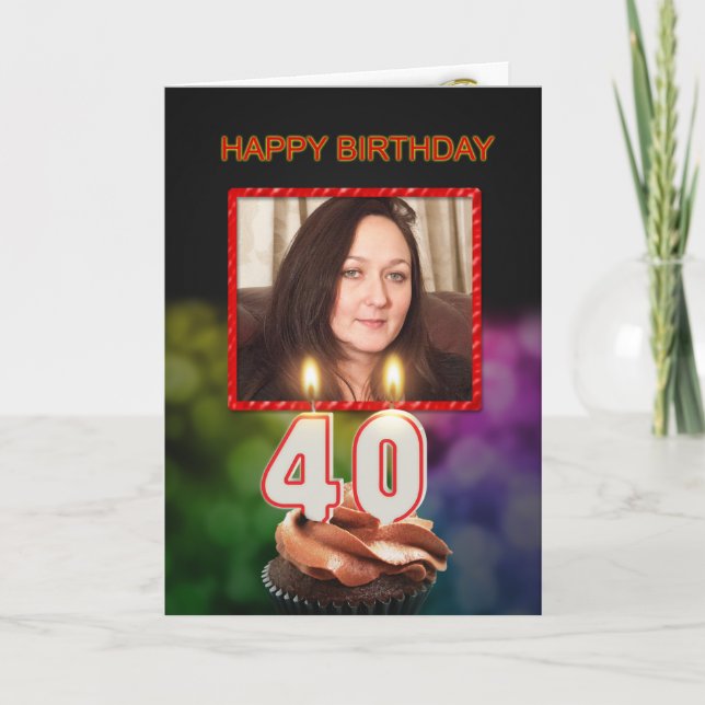 Lägg till bild, 40:e födelsedagen med kaka och lju kort (Framsida)