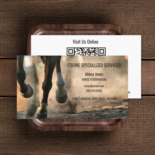 Lägg till bild Affärskort för QR-kod för häst Visitkort (Add Photo Horse Equine QR Code Business Card (front and back))