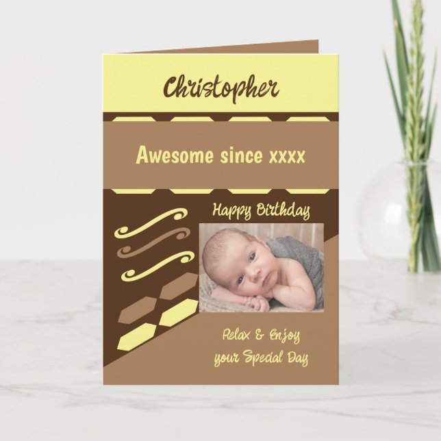 Lägg till bild året namn-milstolpe födelsedag brun kort (Framsida)