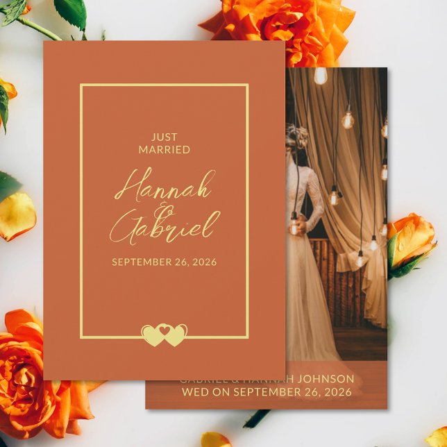 Lägg till bild aviseringskort för ny gifta Bröllop Meddelande (Just Married Add Photo Wedding Announcement Card (front and back))