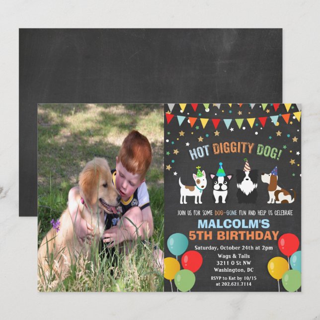LÄGG TILL BILD - Hund Puppy Birthday Chalk-inbjuda Inbjudningar (Fram/baksida)