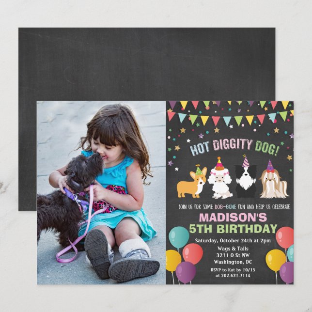 LÄGG TILL BILD - Hund Puppy Birthday Chalk-inbjuda Inbjudningar (Fram/baksida)