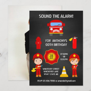 Lägg till bild inbjudan till Fireman Birthday Chal