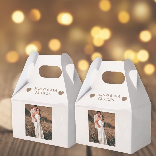 Lägg till bild ljusbrun bröllopsruta presentaskar (Custom Add Your Photo Wedding Favor Boxes (two shown))