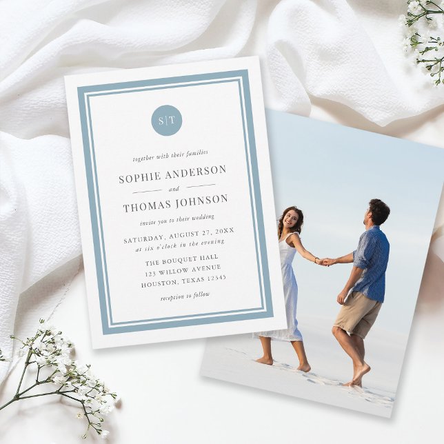 Lägg till bild redigerbar Färg Round Monogram Bröl Inbjudningar (Skapare uppladdad)