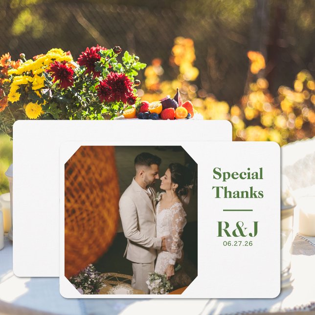 Lägg till bild tackkort för Bröllop par Monogram Anteckningskort (Wedding Couple Monogram Add Photo Thank You Card (front and back))