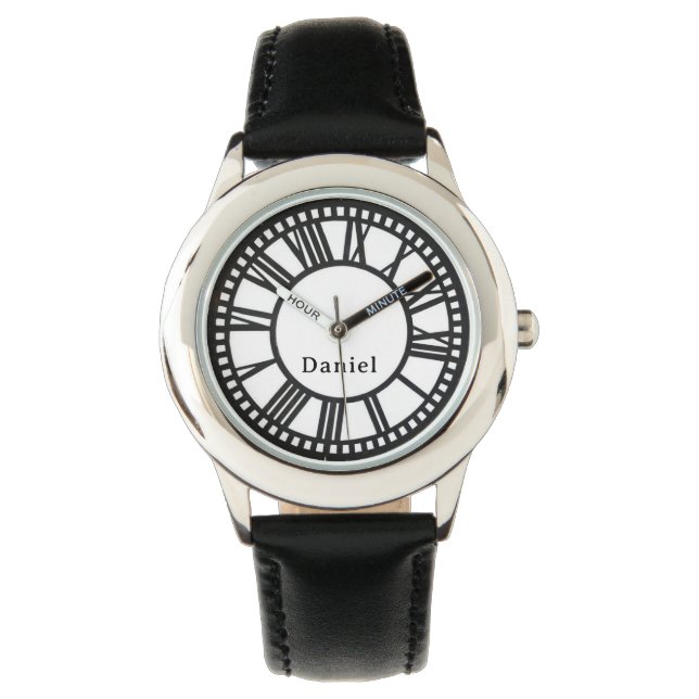 Lägg till Boys Namn Black Personlig Kids Watch Armbandsur (Framsida)