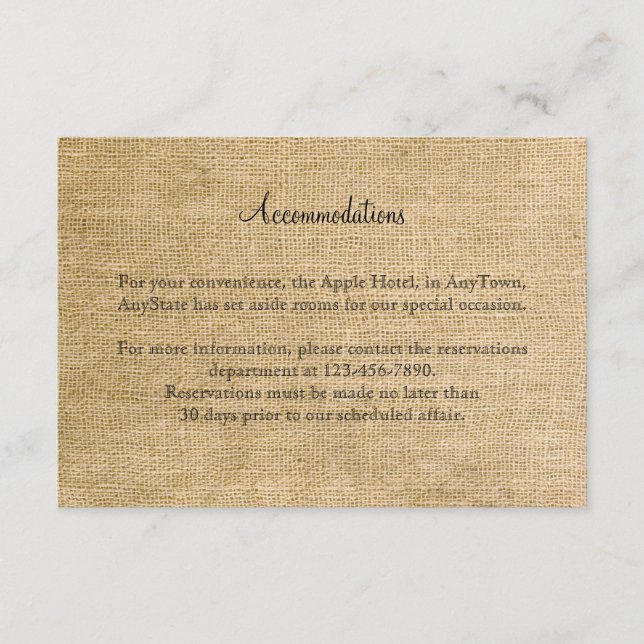 Lägg till Burlap och Birch Posh Bröllop Tilläggskort (Framsida)