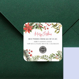 Lägg till Business Logotyp God jul botaniskt Fyrkantigt Klistermärke