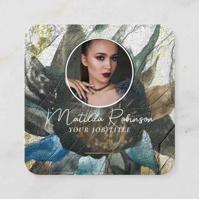 Lägg till cirkulärt fotofoto Guld Namnteckning sol Fyrkantigt Visitkort (Framsida)