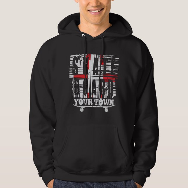 Lägg till City Town Skateboard Distress White på B Hoodie (Framsida)