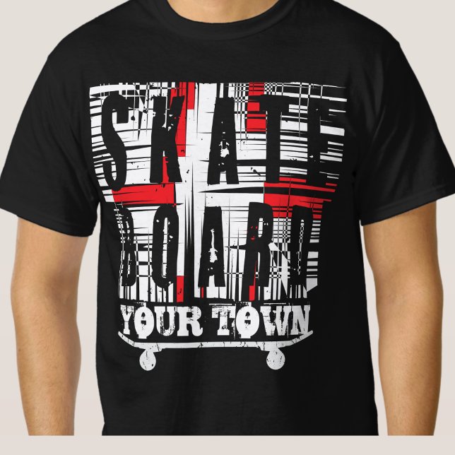 Lägg till City Town Skateboard Distress White på B T Shirt (Skapare uppladdad)