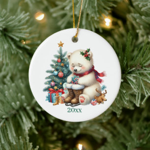 Lägg till datum och meddelande till jul med polar julgransprydnad keramik