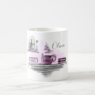 Lägg till dig Namn   Rosa och Lila Kaffe Kaffemugg