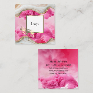 Lägg till din anpassade logotyp professionell rosa fyrkantigt visitkort