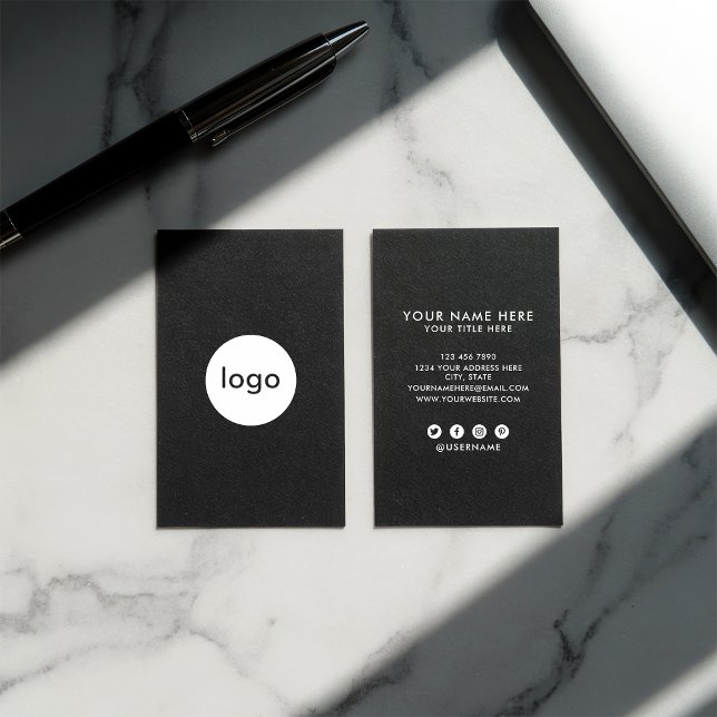 Lägg till din anpassade logotyp professionell svar visitkort (Add your custom logo professional black vertical)