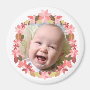 Lägg till din Baby Photo Rosa Blommigt Utandning Magnet