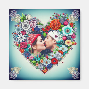 Lägg till din Bild Blommigt Heart Ram Magnet