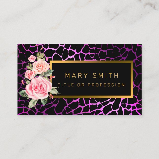 Lägg till din Blommigt i lyxmodern tiger Visitkort (Framsida)