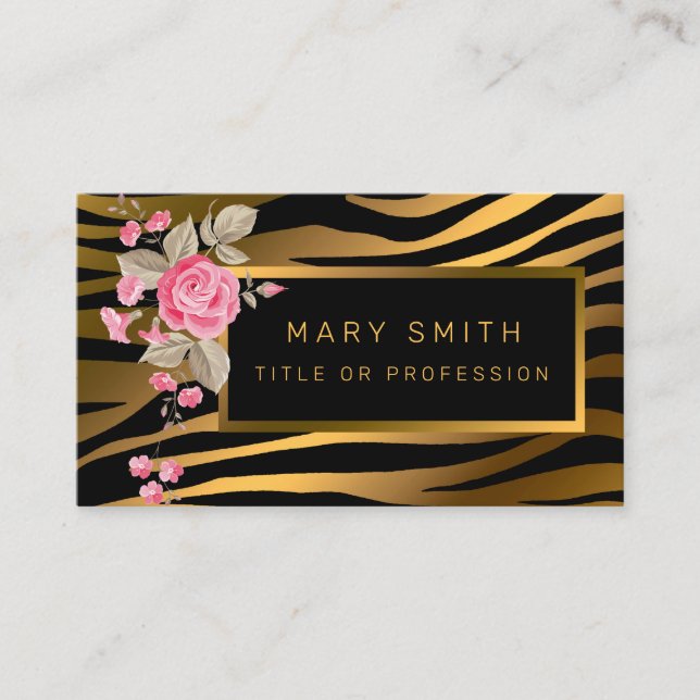 Lägg till din Blommigt i lyxmodern tiger Visitkort (Framsida)