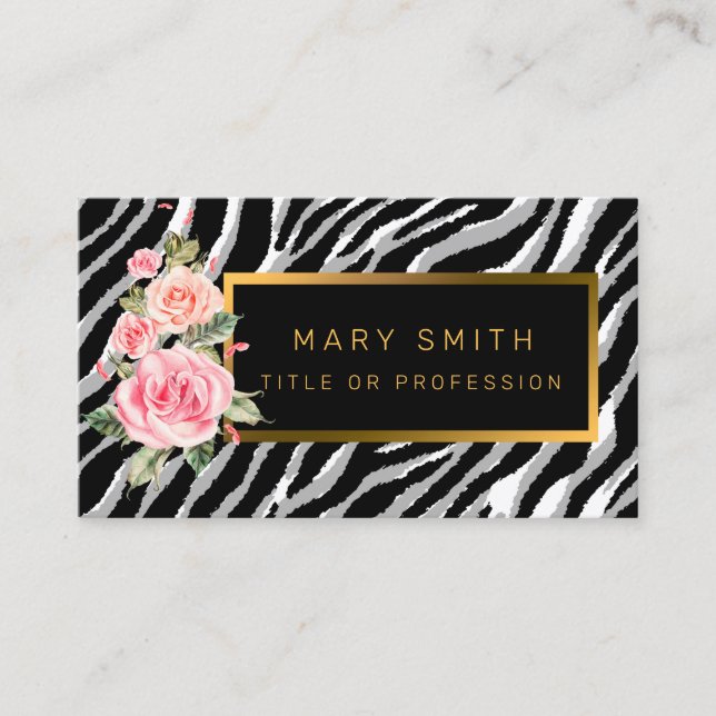 Lägg till din Blommigt i lyxmodern tiger Visitkort (Framsida)