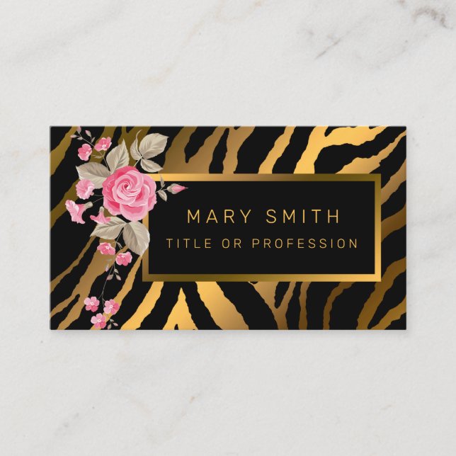 Lägg till din Blommigt i lyxmodern tiger Visitkort (Framsida)