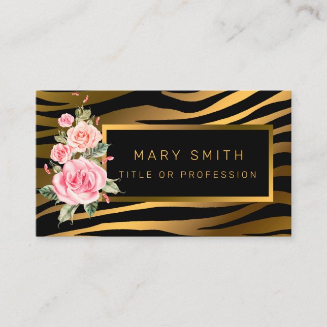 Lägg till din Blommigt i lyxmodern tiger Visitkort (Framsida)