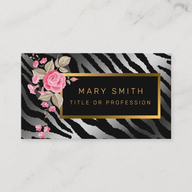 Lägg till din Blommigt i lyxmodern tiger Visitkort (Framsida)