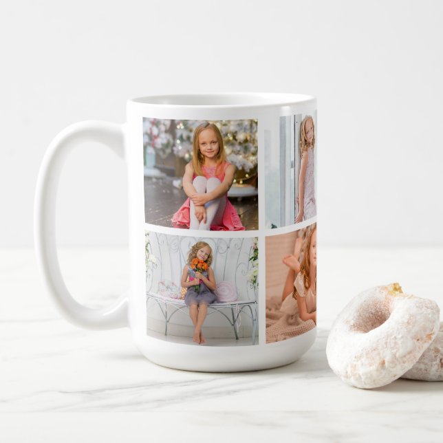 Lägg till din egen 8-fotokollage kaffemugg (Med munk)