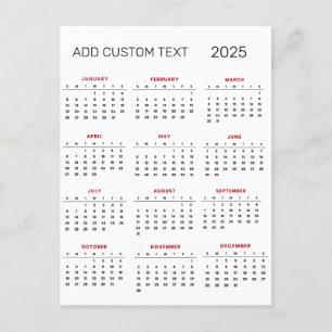 lägg till din egen anpassade text 2025 kalender vykort