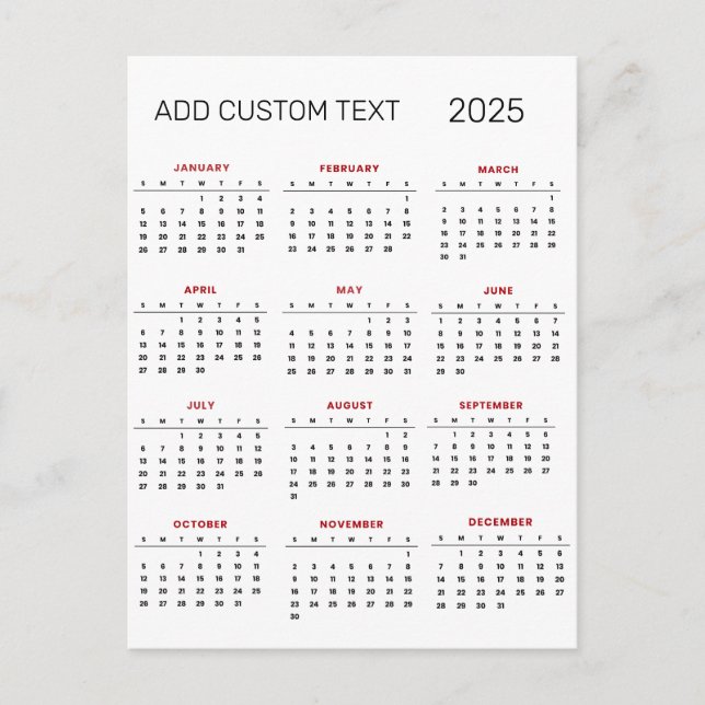 lägg till din egen anpassade text 2025 kalender   vykort (Framsida)