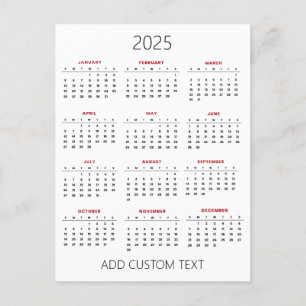 lägg till din egen anpassade text 2025 kalender vykort